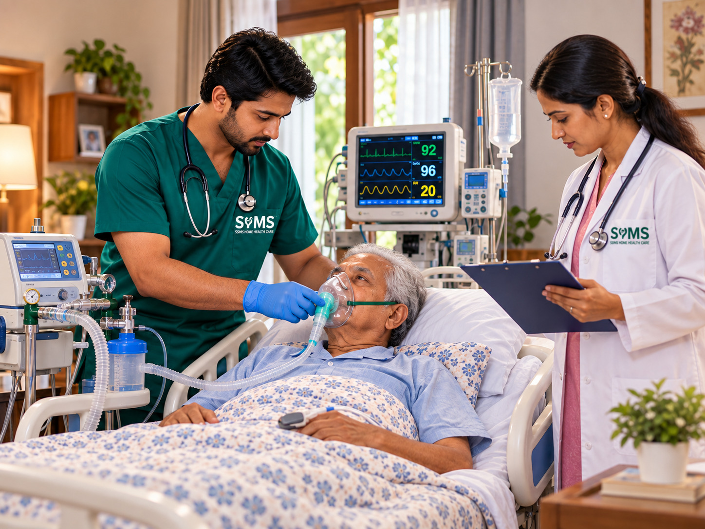 ICU-level critical care being given to a patient at home in Chennai