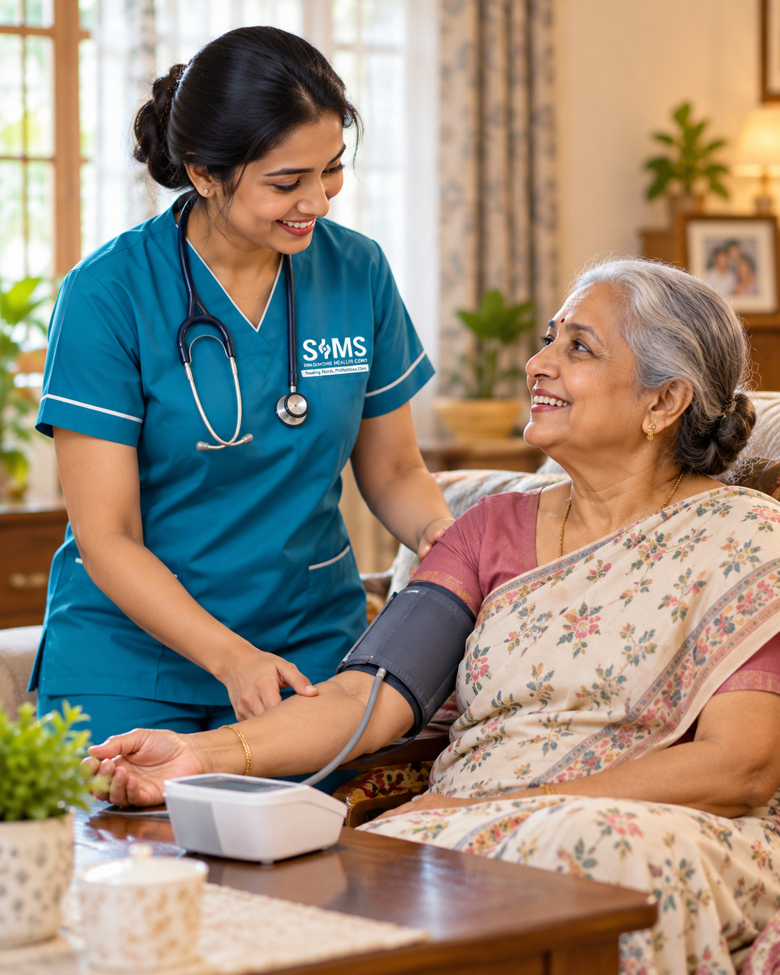 SSIMS caregiver with a patient and family at home