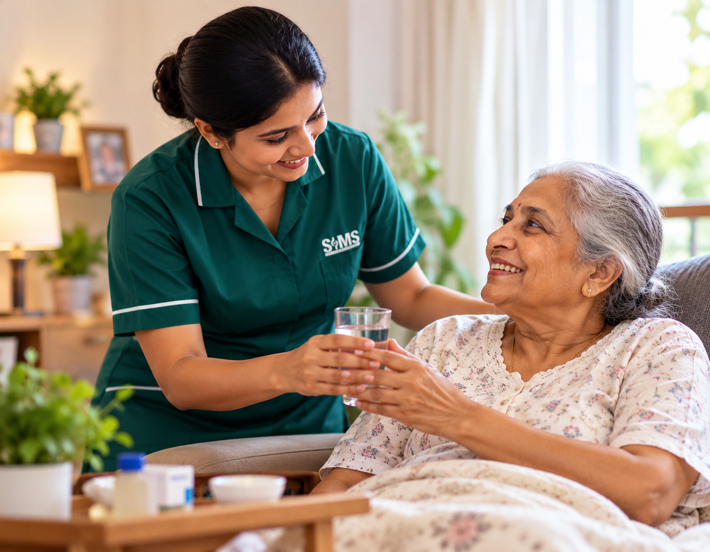 SSIMS verified caregiver supporting a patient at home in Chennai